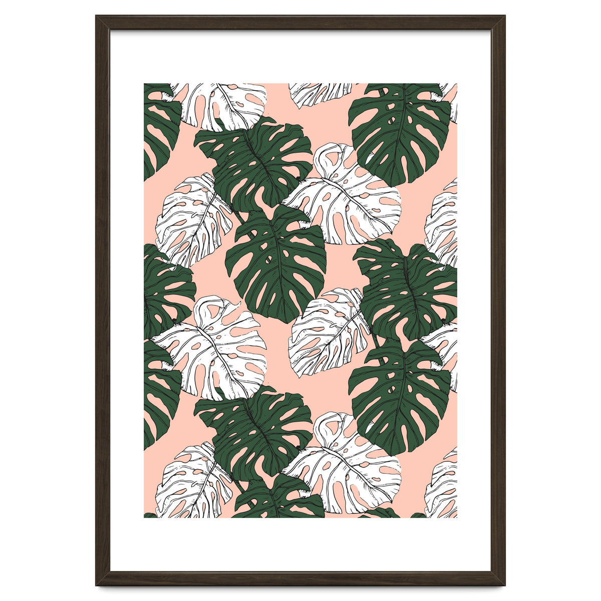 Hand drawing monstera pastel color