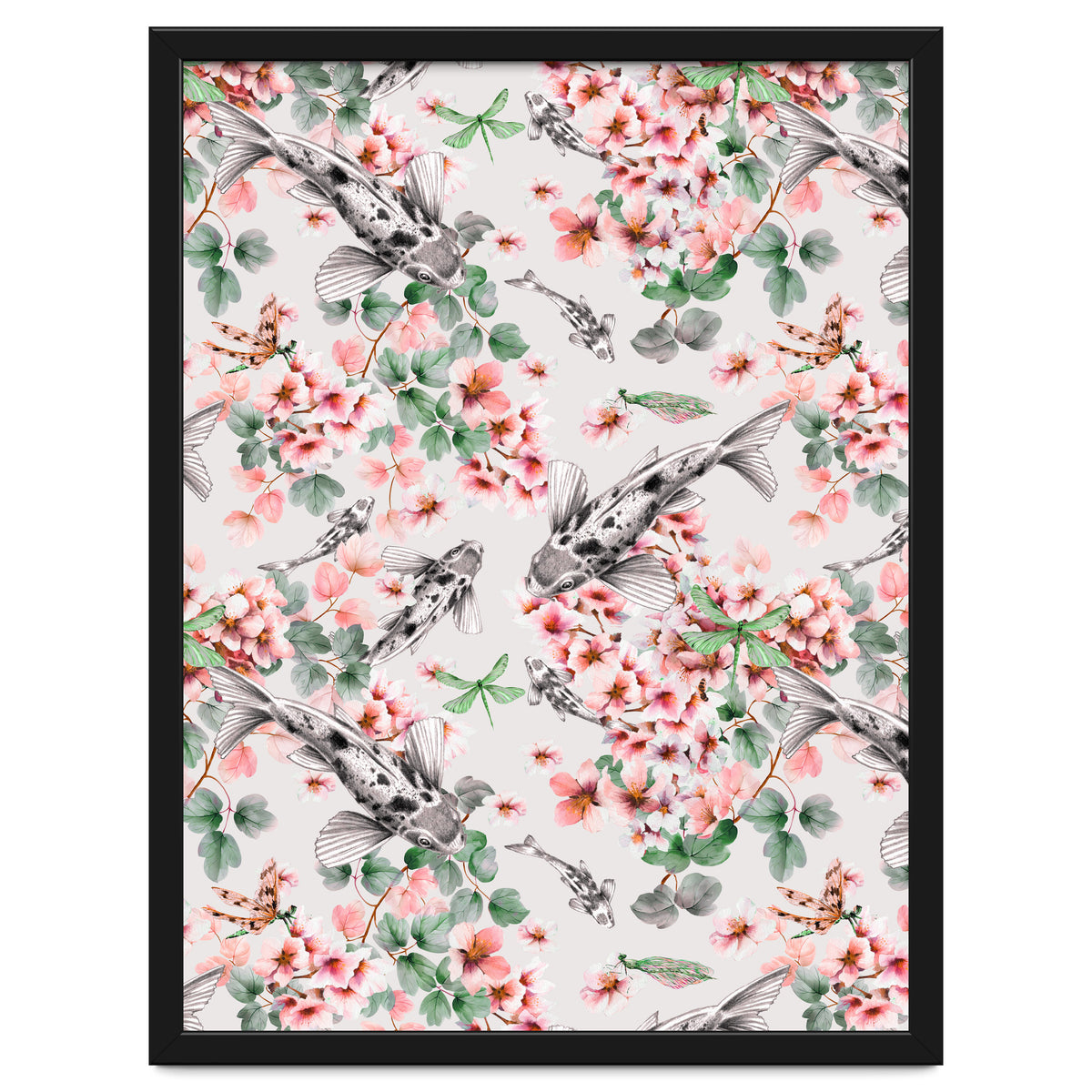 Asian fish among flowers