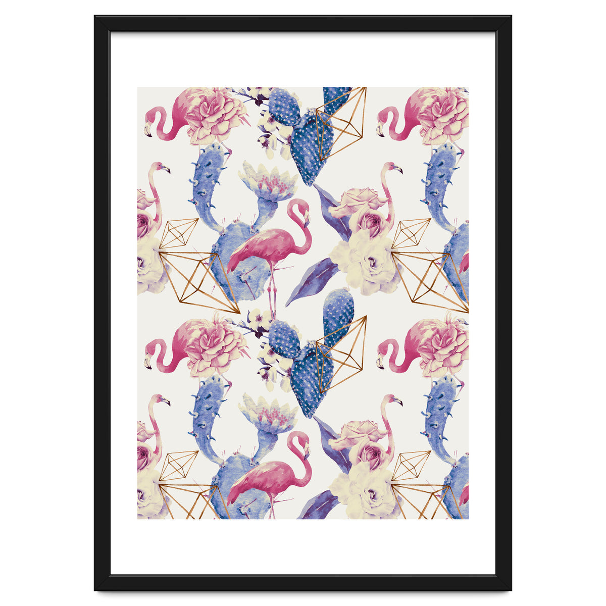 Flamingos, geometric and flowers 02