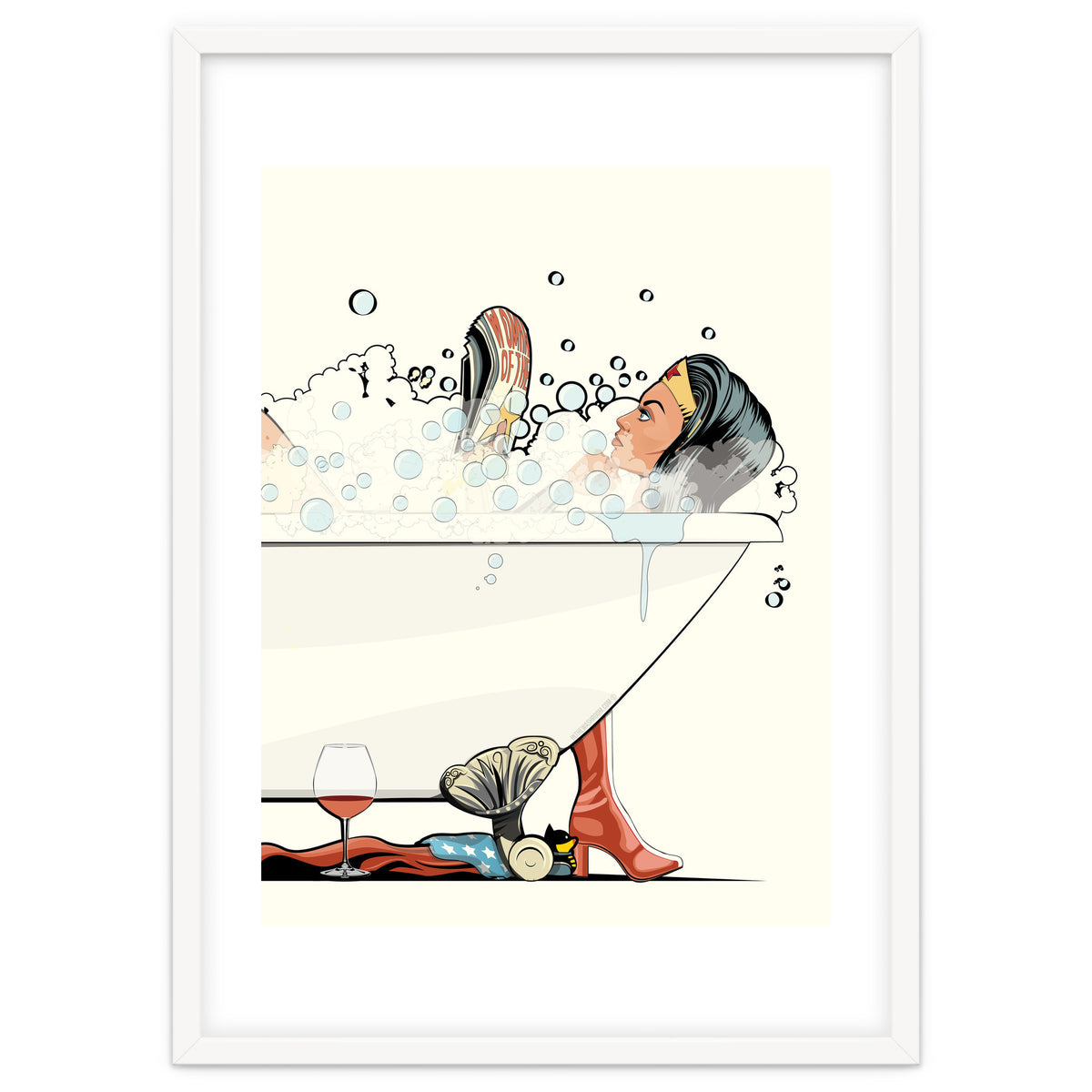Wonder Woman in the Bath, funny Bathroom Humour