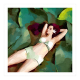 The Moment of Peace, Girl Woman on Lotus Leaf, Tropical Nature Botanical Watercolor Bohemian Painting (Print Only) thumbnail
