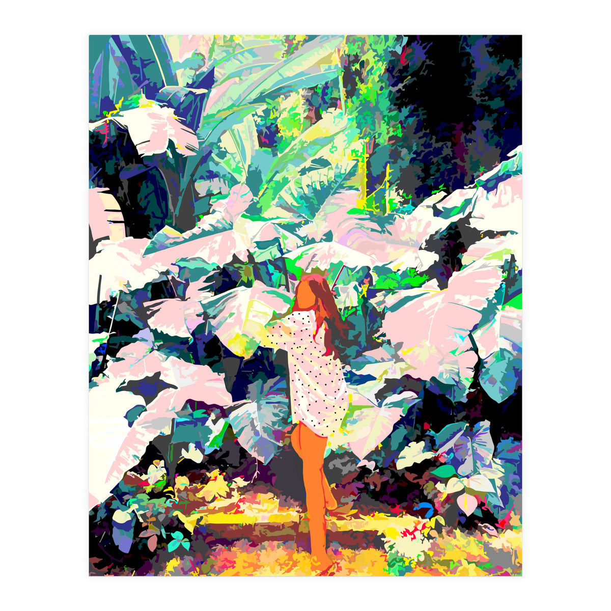 Live Quietly In a Corner Of Nature, Modern Bohemian Woman Jungle Forest Eclectic Painting (Print Only)