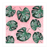 Modern 3d green tropical monstera leaf photo on blush pink white floral illustration (Print Only) thumbnail