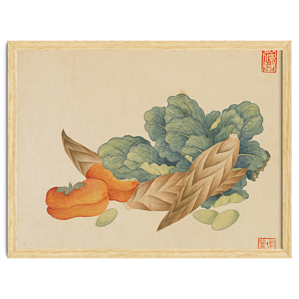 Wang Chengyu~flowers And Vegetables, Vegetables, Fruits, Chinese Cabbage, Lentils, Bamboo Shoots, Persimmons