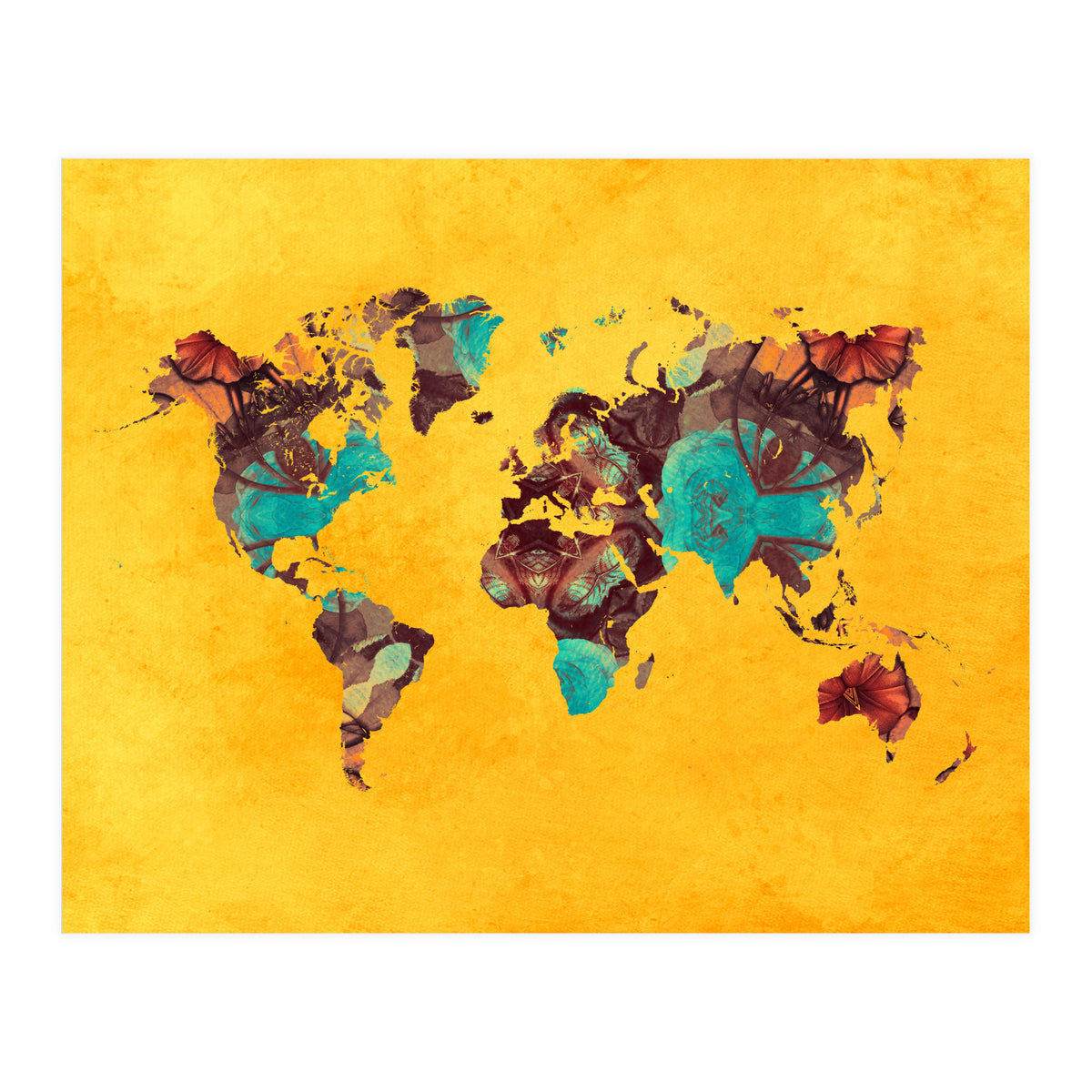 world map yellow art (Print Only)