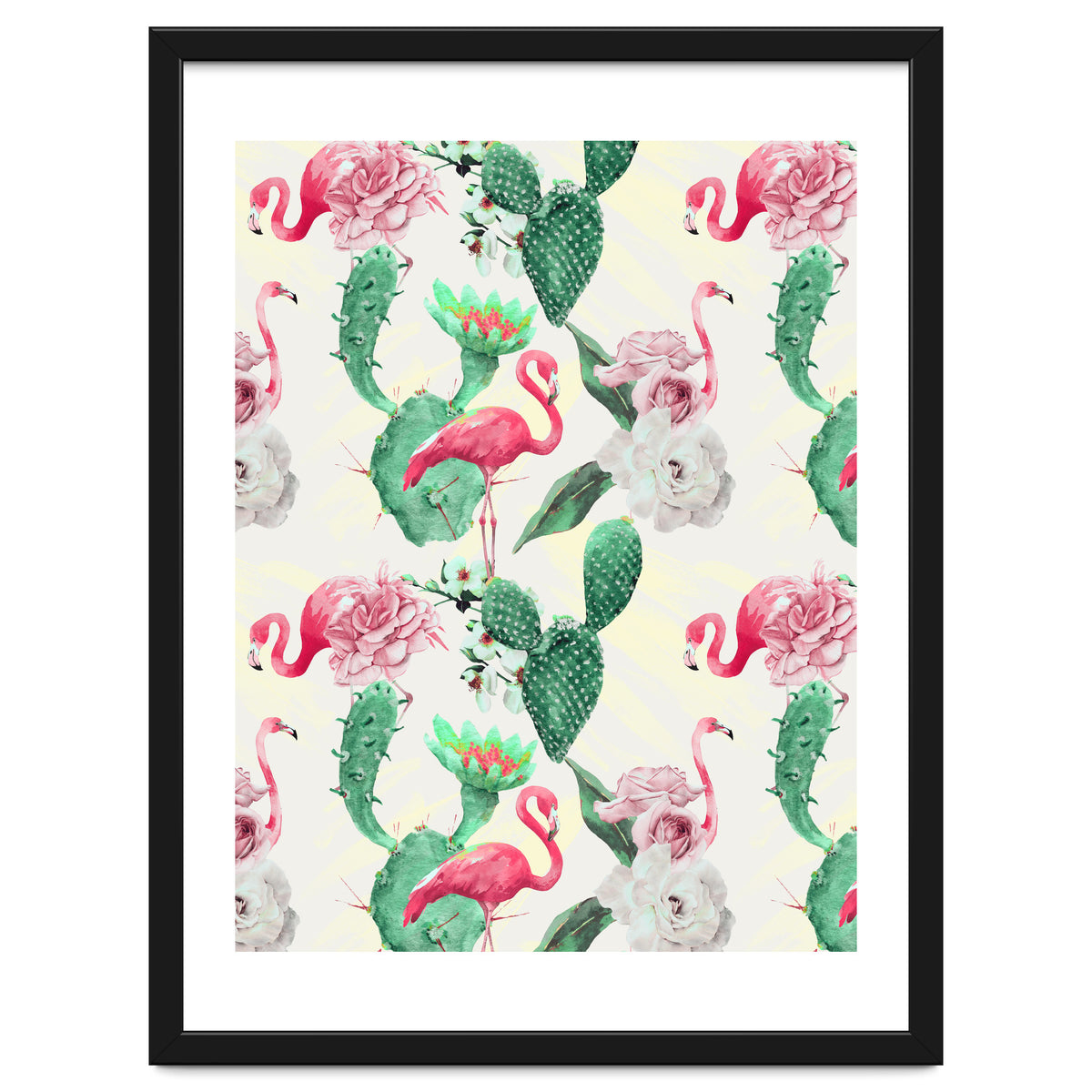 Flamingos, geometric and flowers