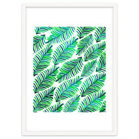 Palm Solace | Tropical Botanical Plants Nature Hand-Painted Watercolor Painting Bohemian Lush Green