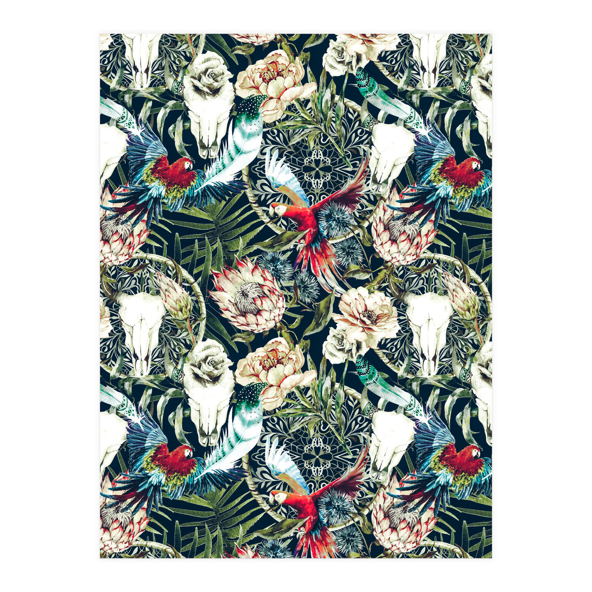 Dark pattern boho skull tropical  (Print Only)