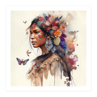 Watercolor Floral Indian Native Woman #9 (Print Only)