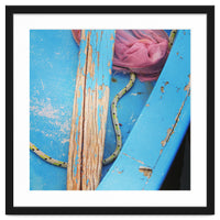 Weathered boat, sail and oar