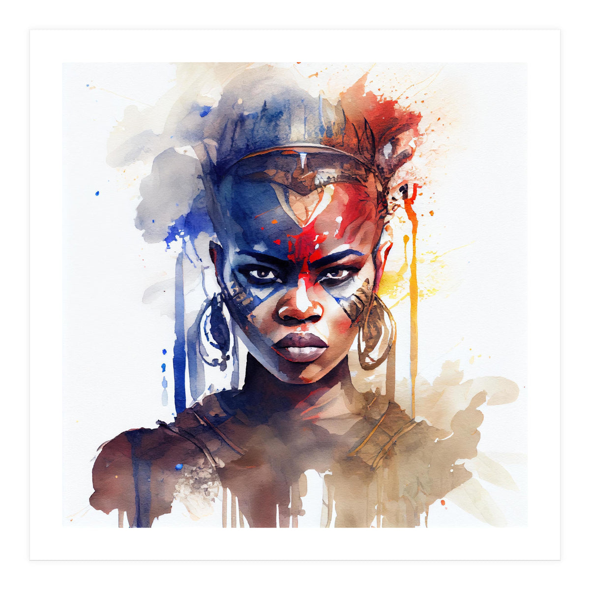 Watercolor African Warrior Woman #1 (Print Only)