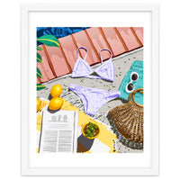 Summer on my mind, Tropical Travel Swimming Pool Fashion Illustration, Eclectic Beachy Summer Bikini
