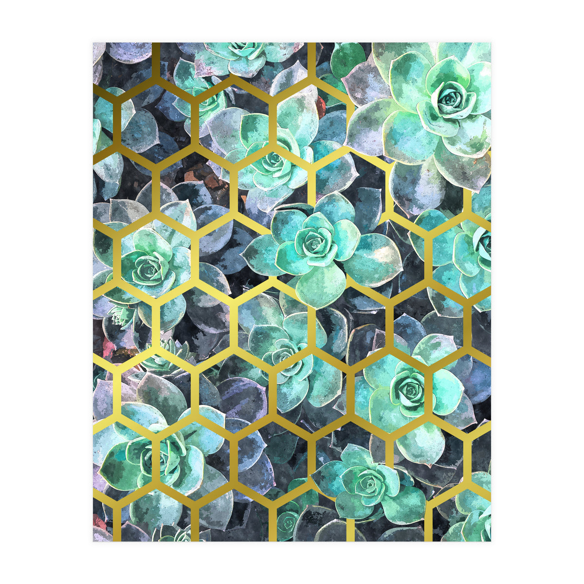 Succulents and Gold Geometric (Print Only)