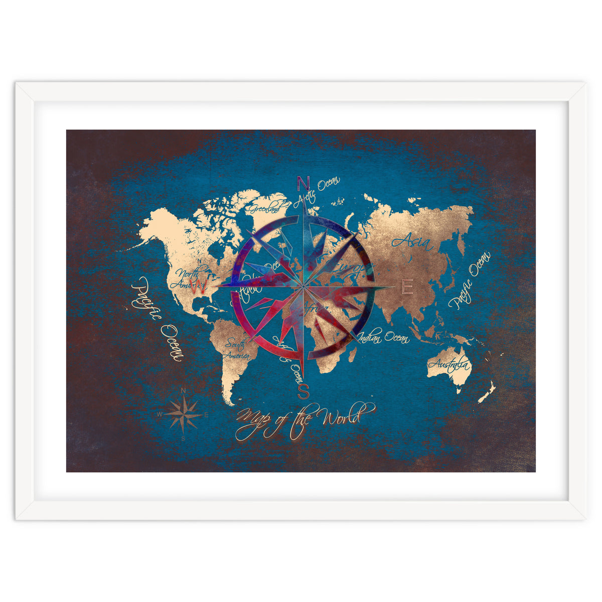 World Map Wind Rose blue