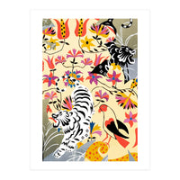 Yin Yang, Vintage Botanical Tiger Jungle, Balance Positivity Peace, Forest Animals Wild Cat (Print Only)