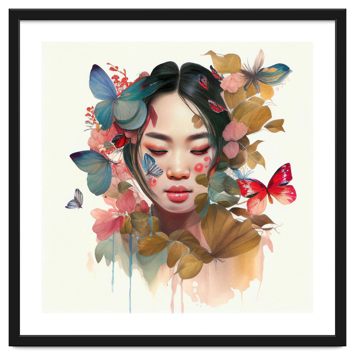 Watercolor Floral Asian Woman #9