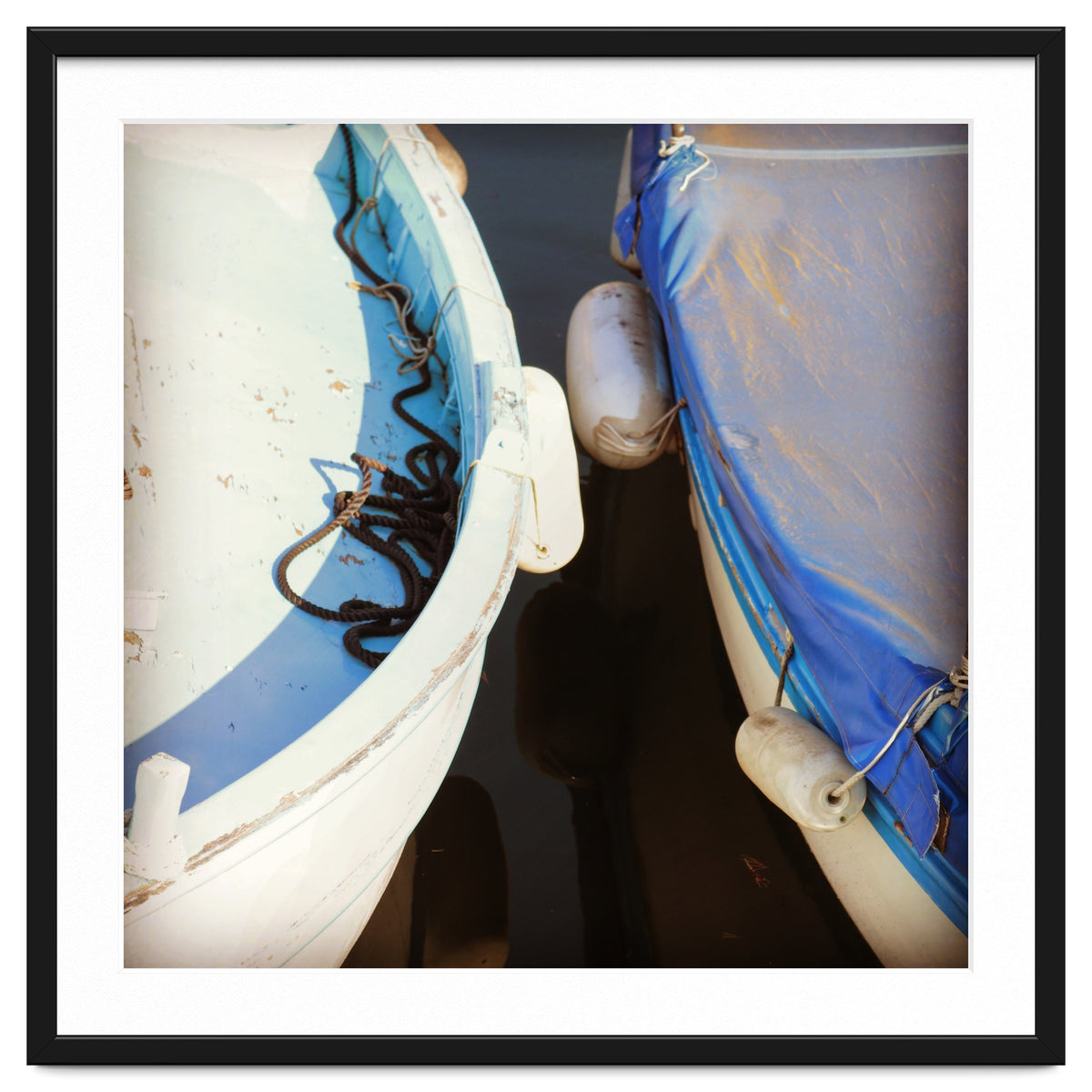 Blue and white wooden fishing boats