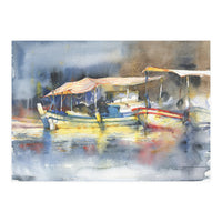 Yachts in the port. Watercolor art (Print Only)