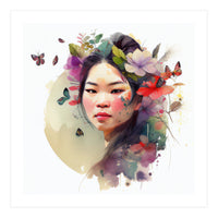 Watercolor Floral Asian Woman #3 (Print Only)