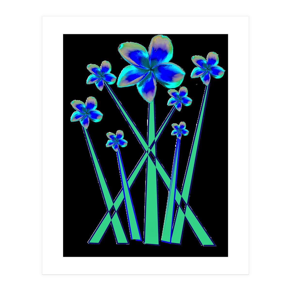 Blue flowers on black. (Print Only)
