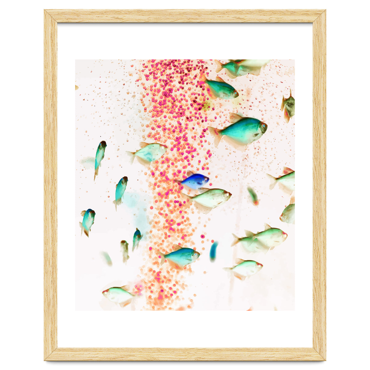 Something Fishy, Pink Bubbles & Blue Green Fish Graphic Design Digital Eclectic Surrealism