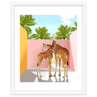 Giraffe Villa | Contemporary Modern Architecture Digital Graphic Art | Wildlife Animals Palm Exotic