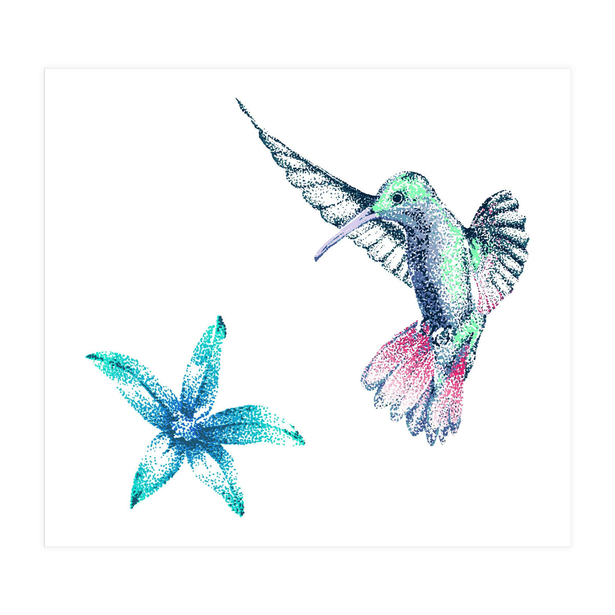 Green Hummingbird And Tropical Flower (Print Only)
