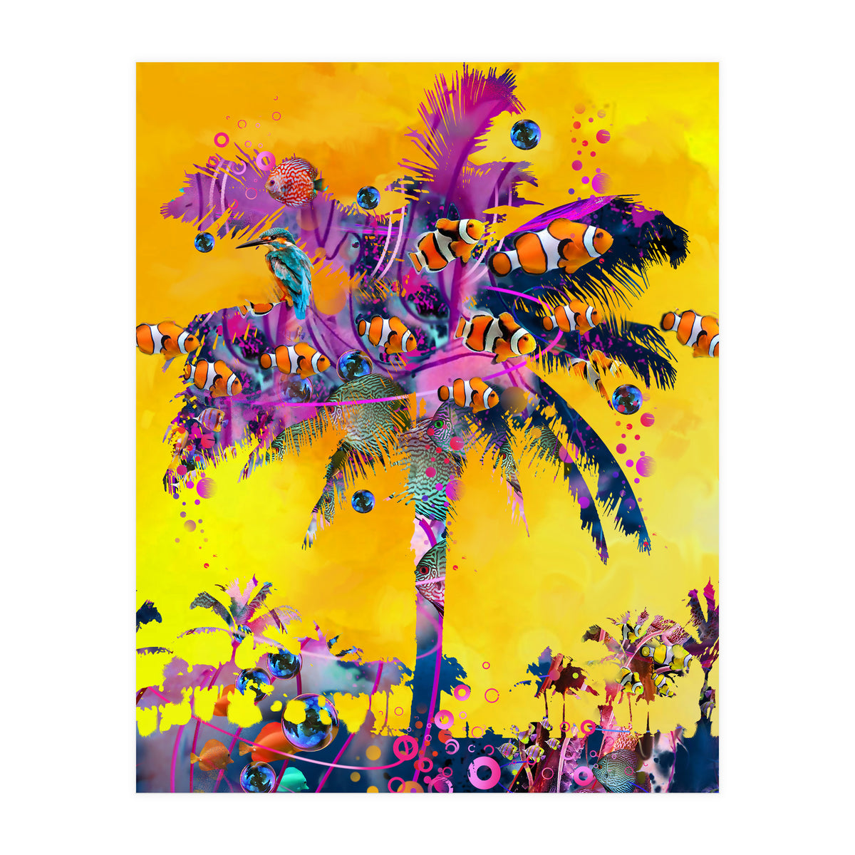 Purple Palm with Fish (Print Only)