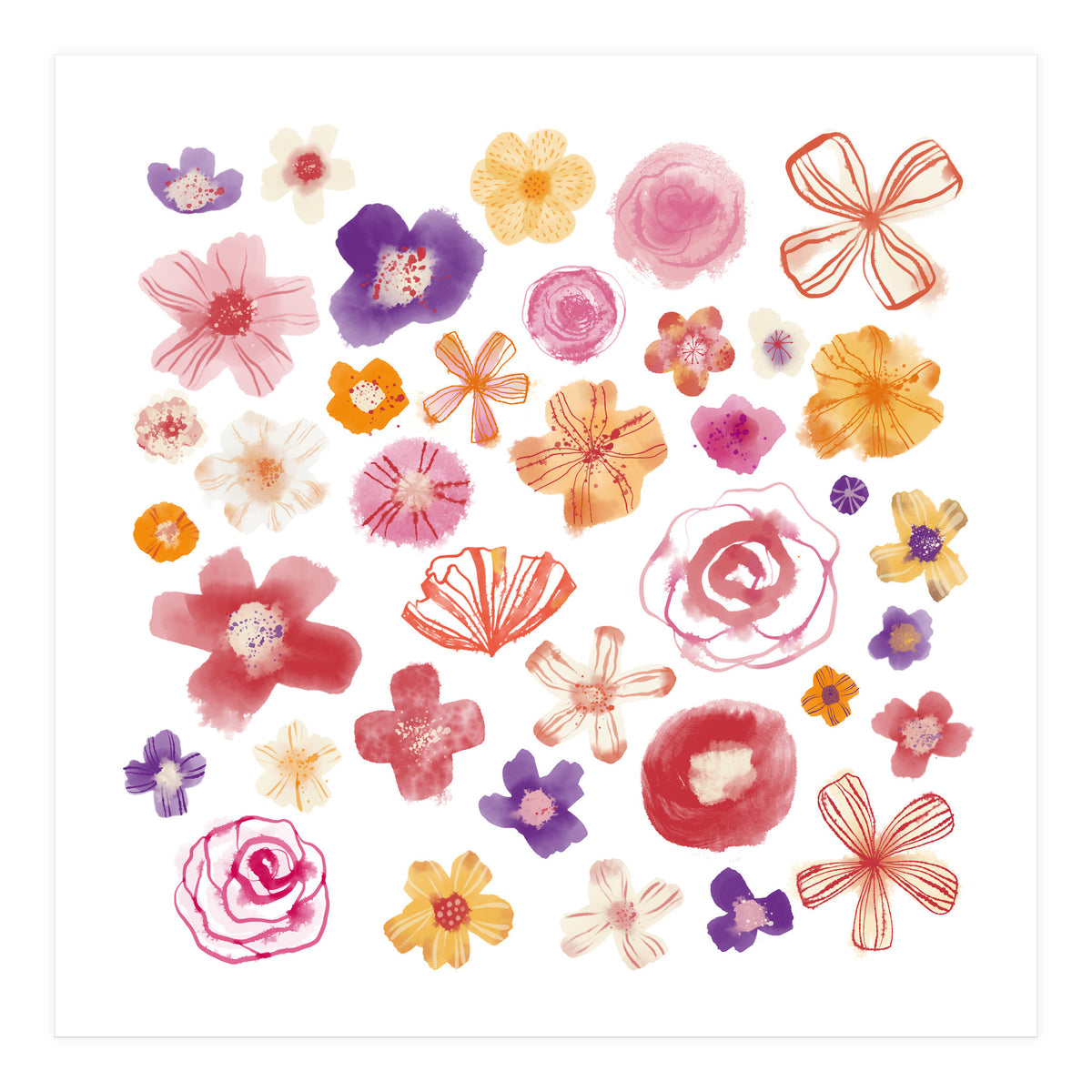 Fresh Watercolor Wildflowers (Print Only)