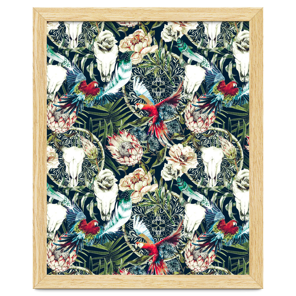 Dark pattern boho skull tropical