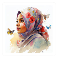 Watercolor Floral Muslim Arabian Woman #1 (Print Only)