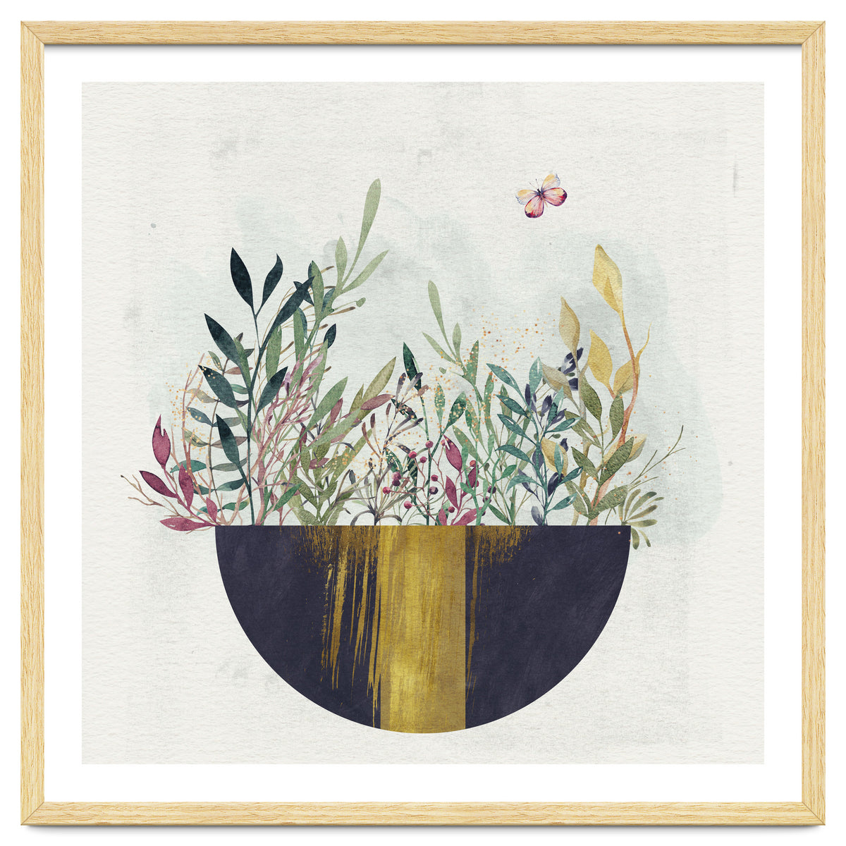 Flowers and leaves in a simple basket