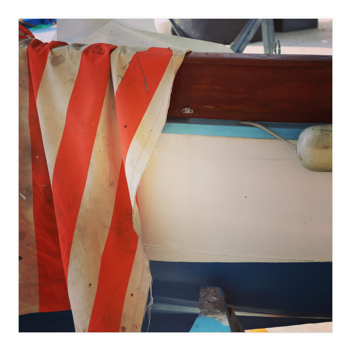 Fishing boat and striped sail (Print Only)