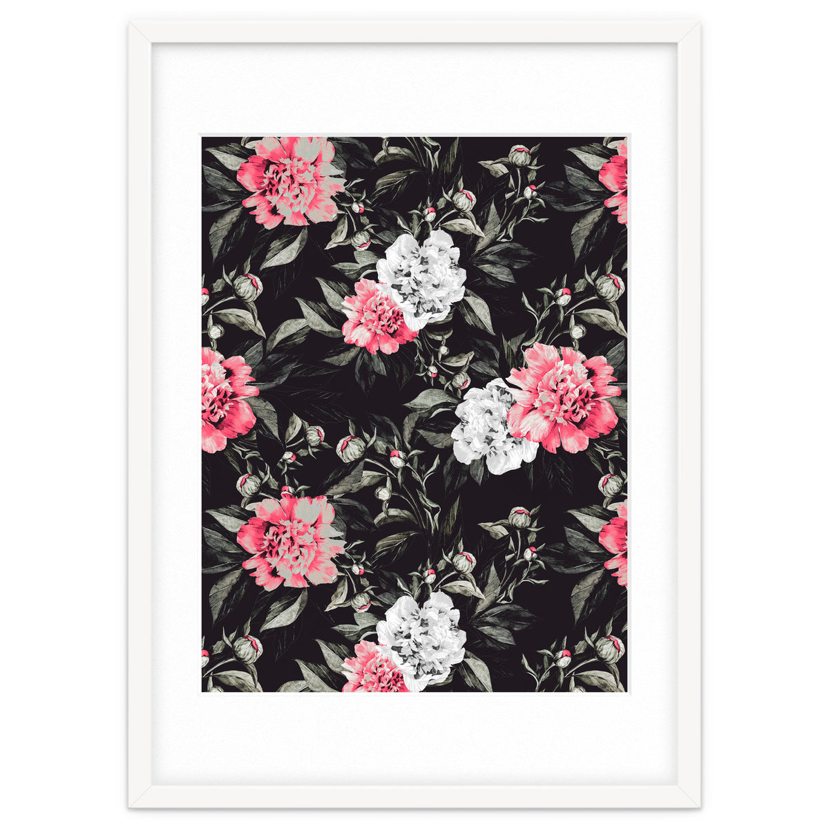 Floral pink - black & white dark