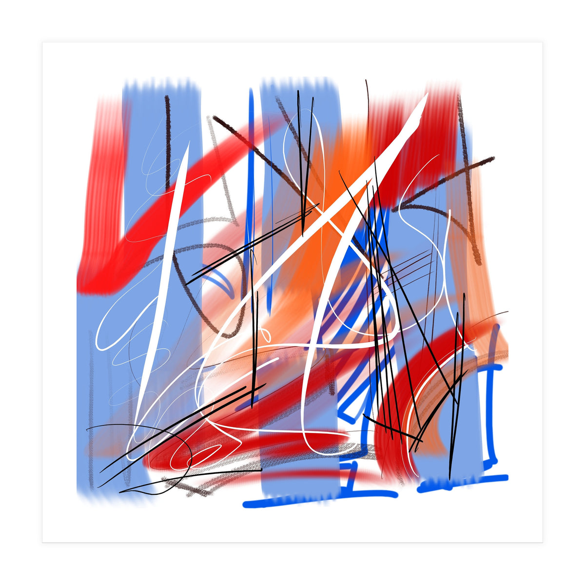 Traces In Blue And Red (Print Only)