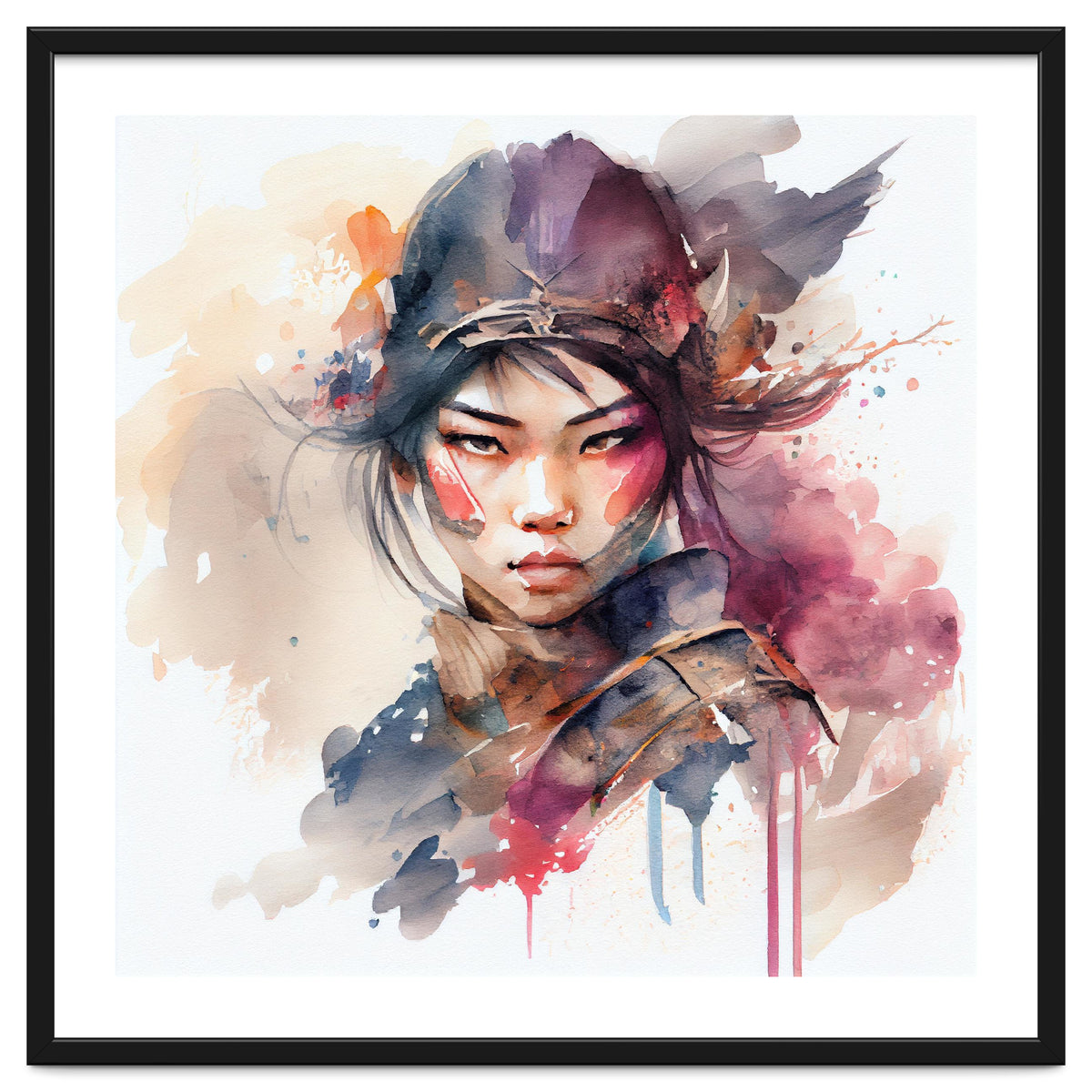 Watercolor Asian Warrior Woman #3