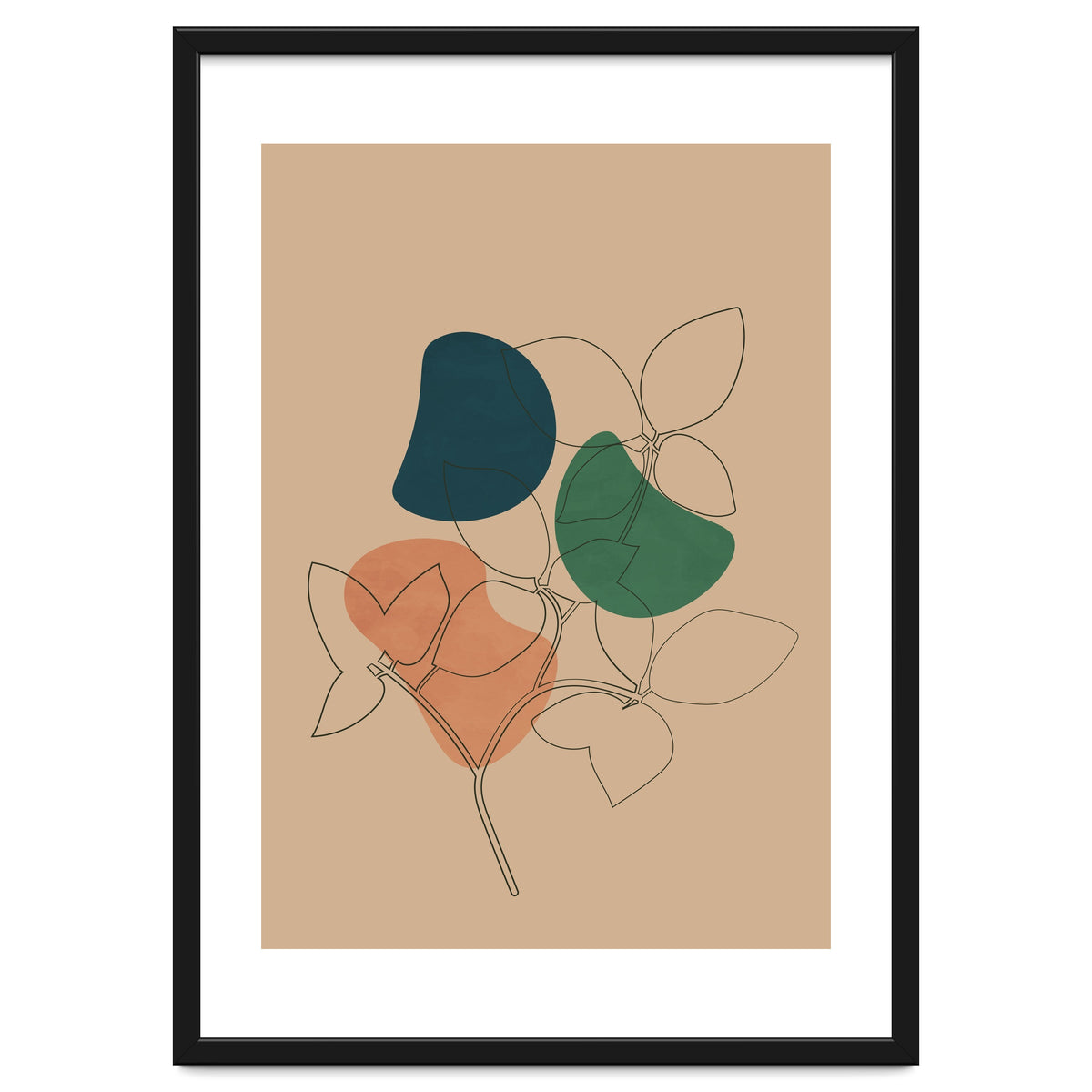 Boho Line Art Drawing Plant Earthy Tones