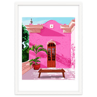 Pink Building Architecture | Pop Art Travel House Painting | Modern Bohemian Décor Spain Palace