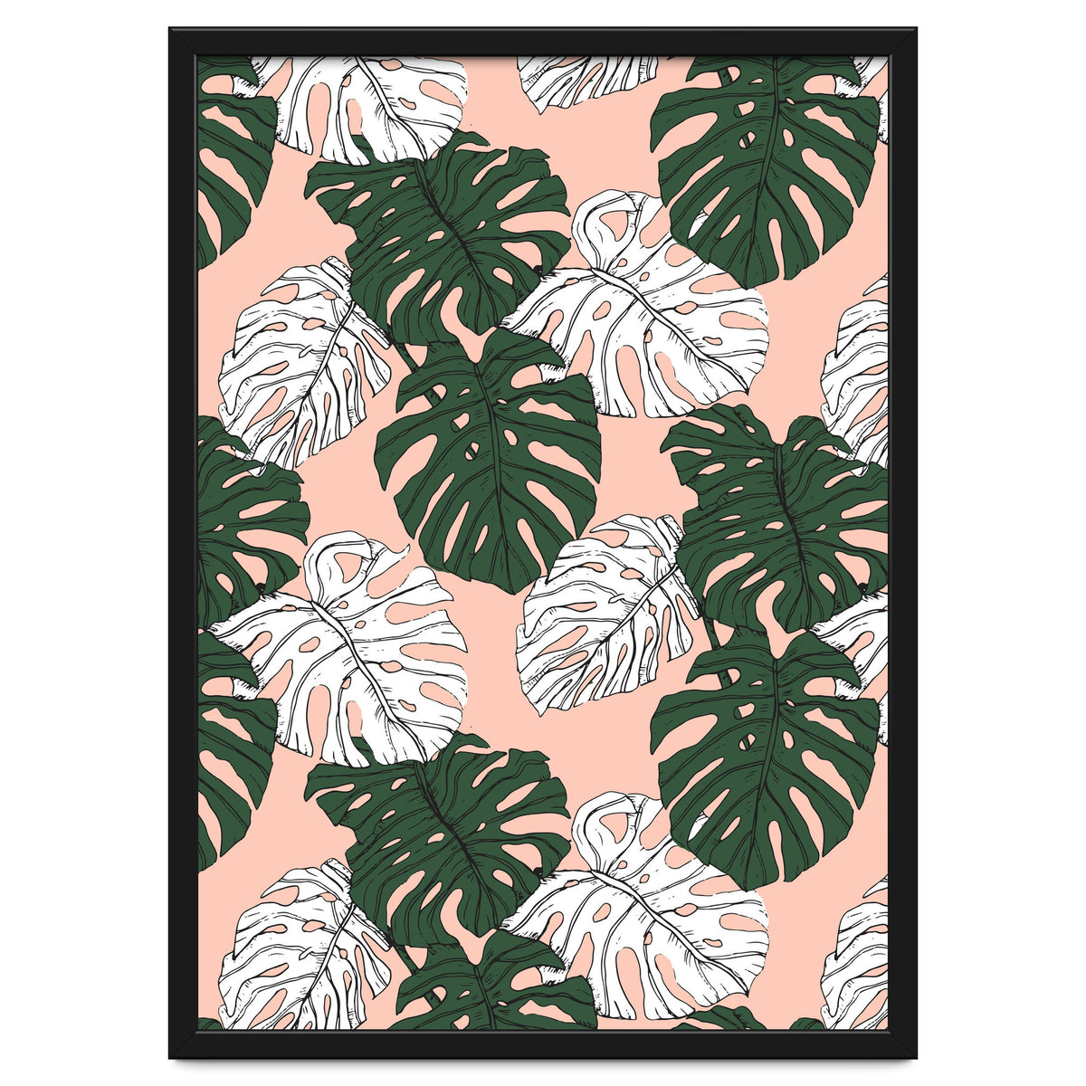 Hand drawing monstera pastel color