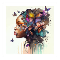 Watercolor Butterfly African Woman #8 (Print Only)