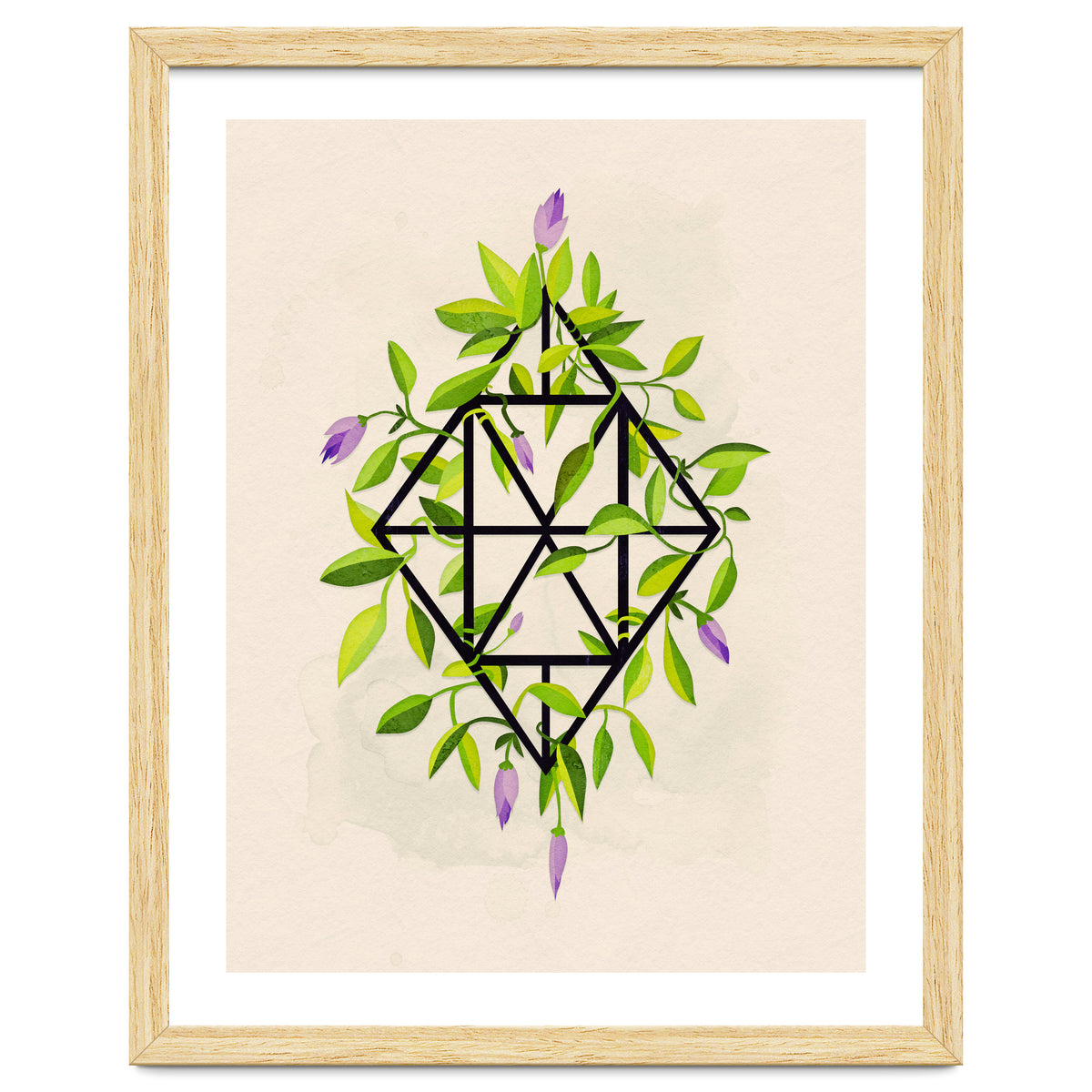 Geometric frame with leaves and flowers