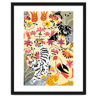 Yin Yang, Vintage Botanical Tiger Jungle, Balance Positivity Peace, Forest Animals Wild Cat