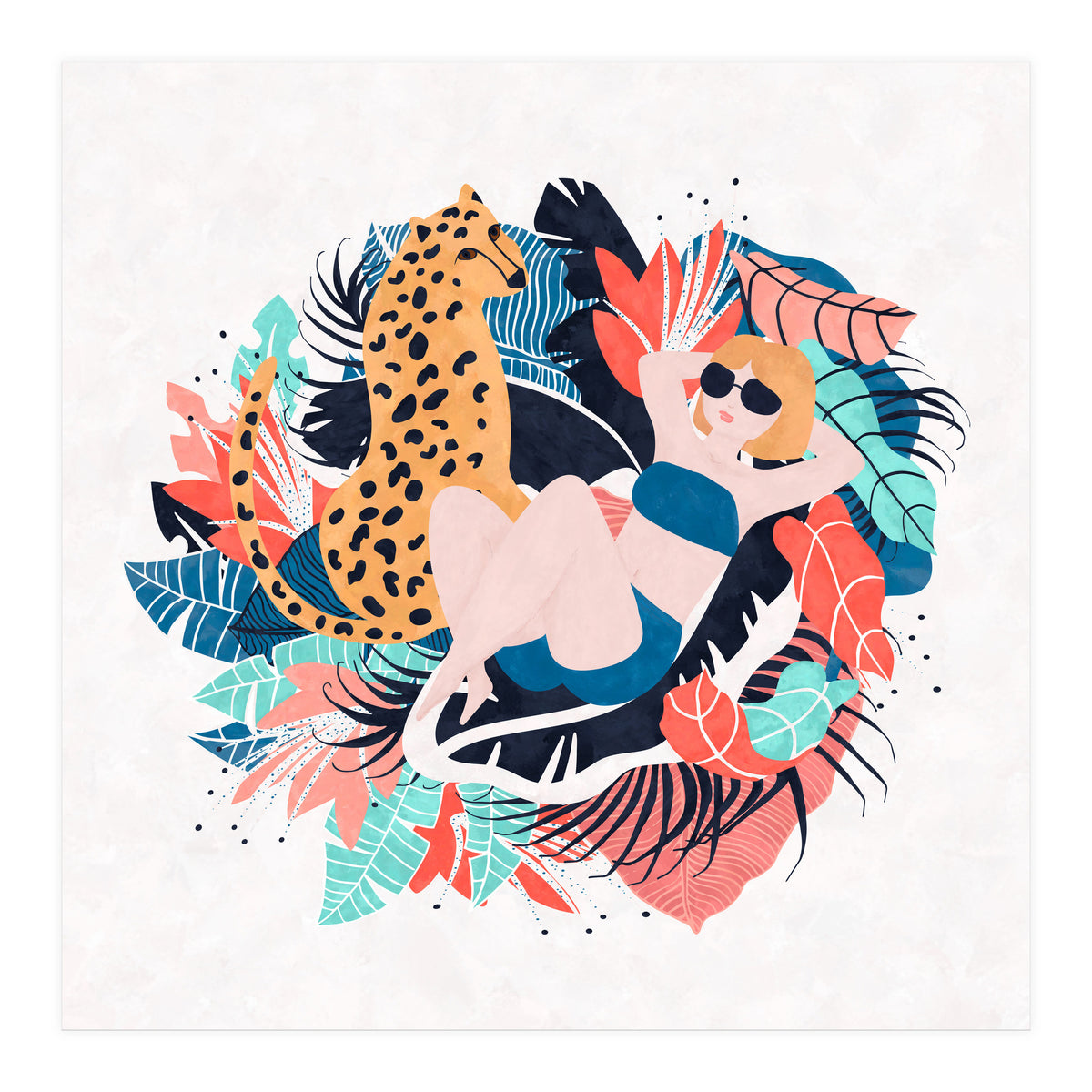 Yellow Hair Tropical Girl With Cheetah (Print Only)