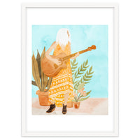 Music Soothes My Soul | Urban Hippie Bohemian Woman Playing the Guitar | Plant Lady Painting