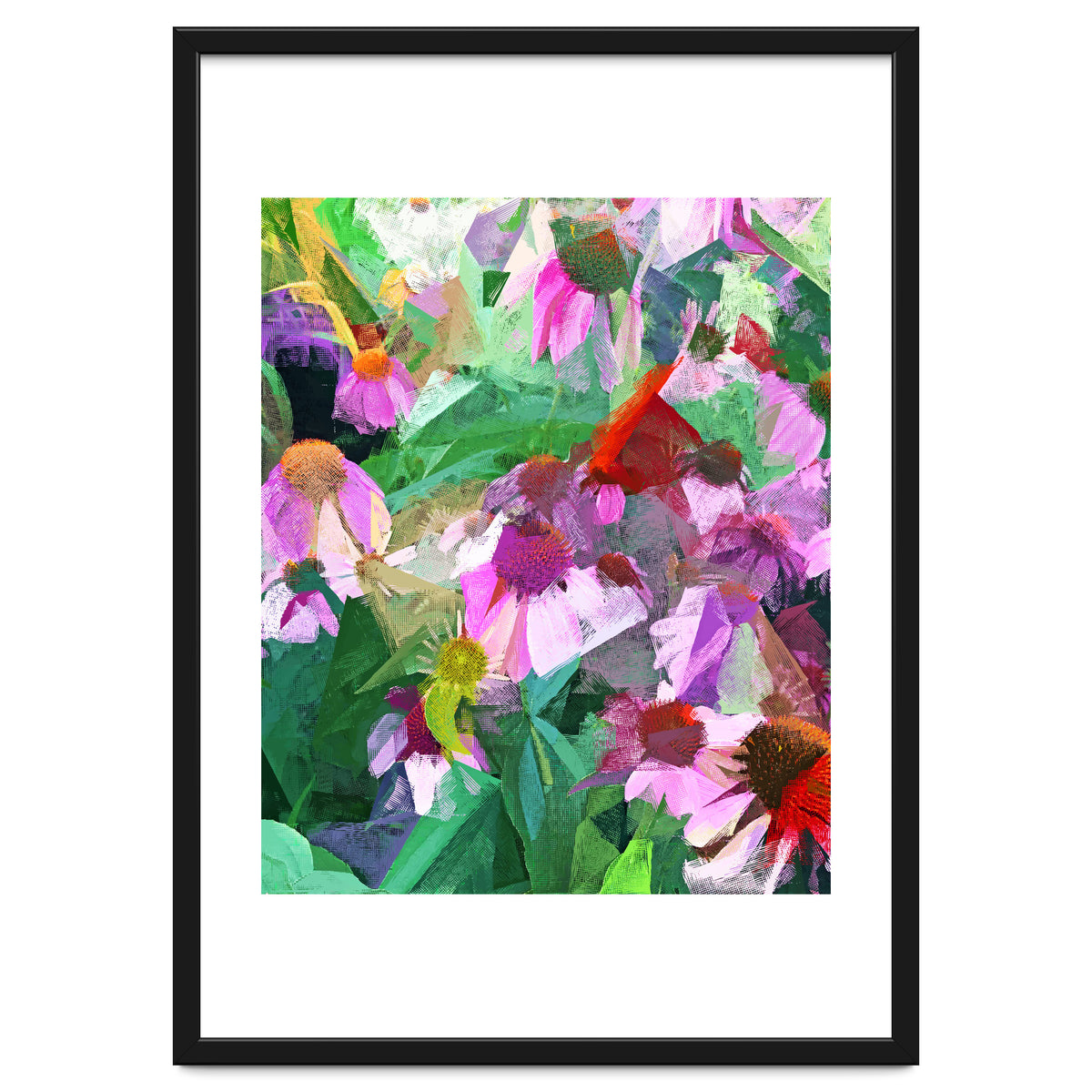 The Memory of Spring, Crosshatch Botanical Floral Painting, Plants Garden Meadow, Flowers Nature Digital Illustration