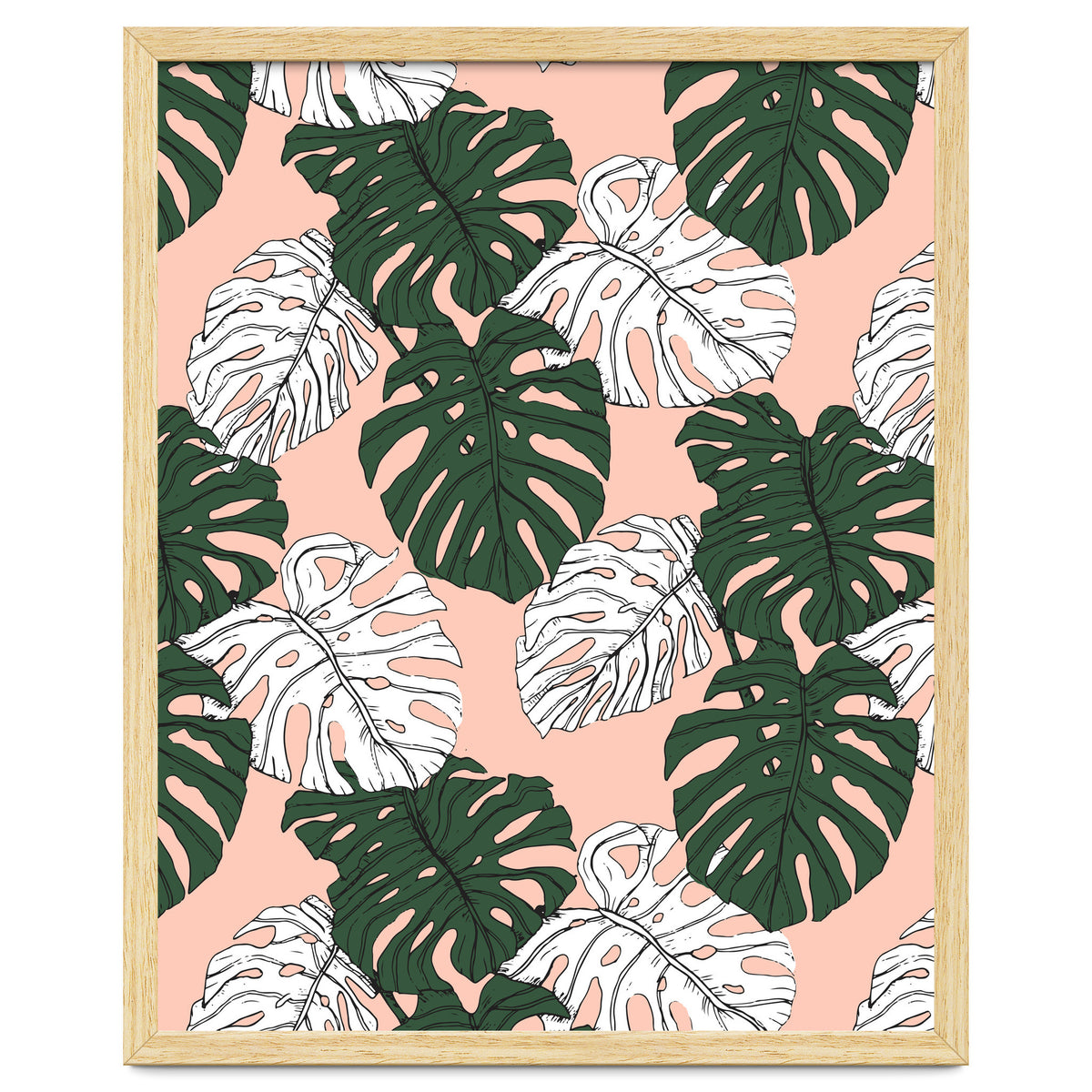 Hand drawing monstera pastel color