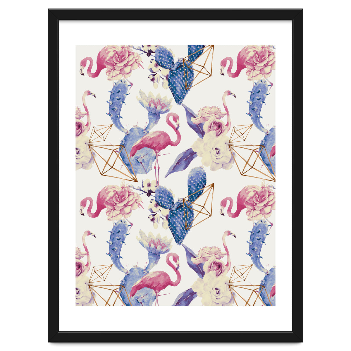 Flamingos, geometric and flowers 02