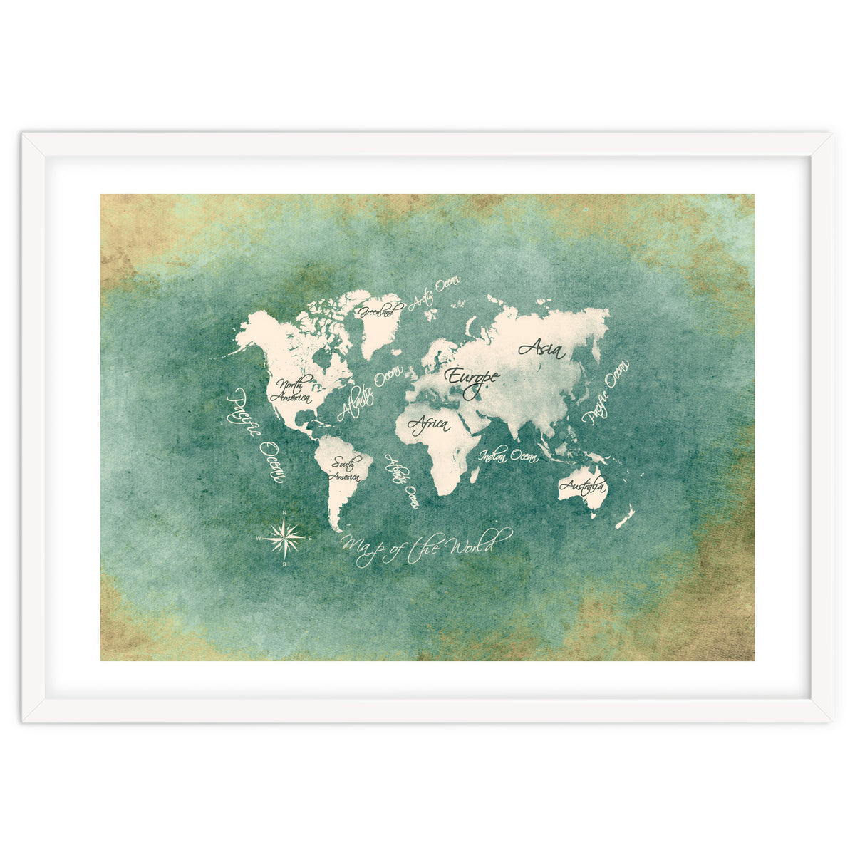 World Map White Green