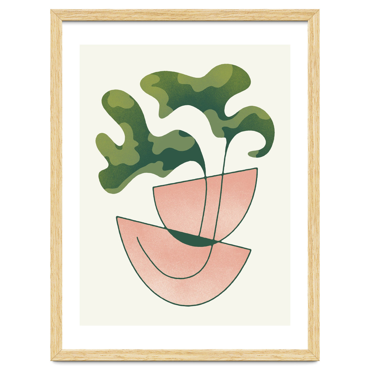 Two Abstract Plant Leaves In A Geometric Vase