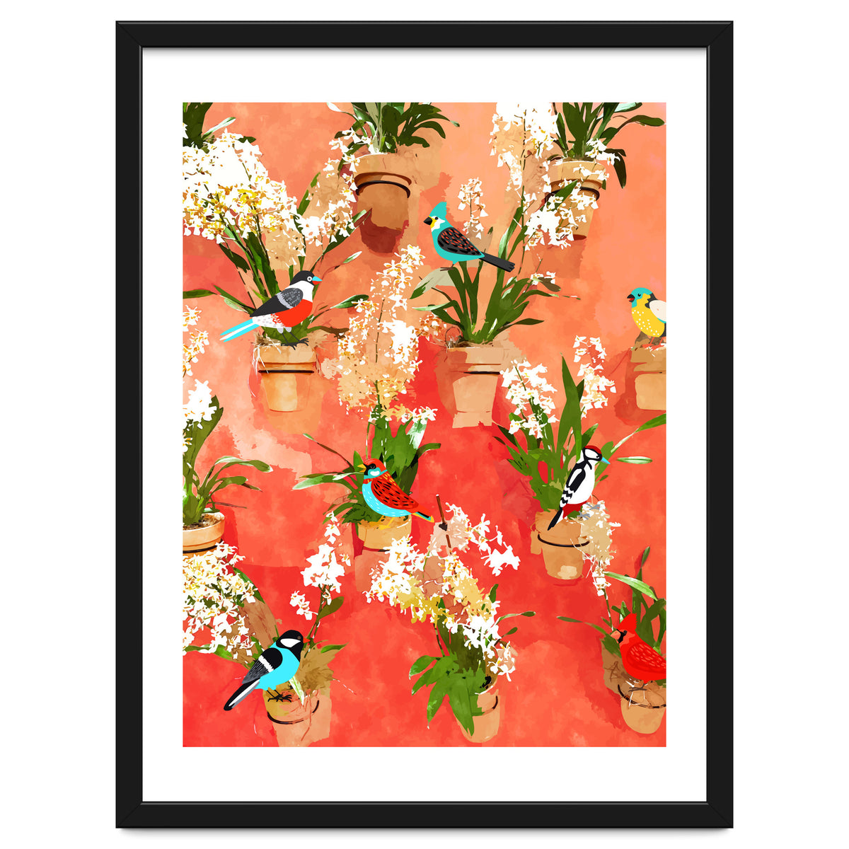 Birds of different feathers flock together | Biodiversity Wildlife Animals Red Watercolor Painting